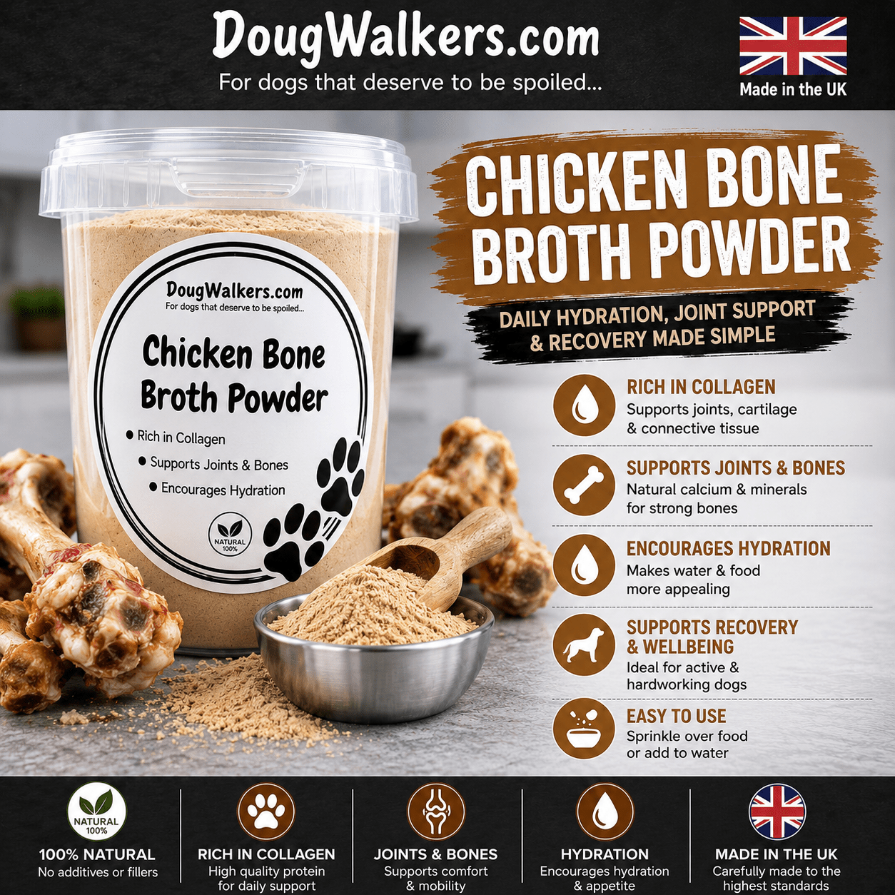 Chicken Bone Broth for Dogs UK – Joint & Gut Support - Doug Walkers