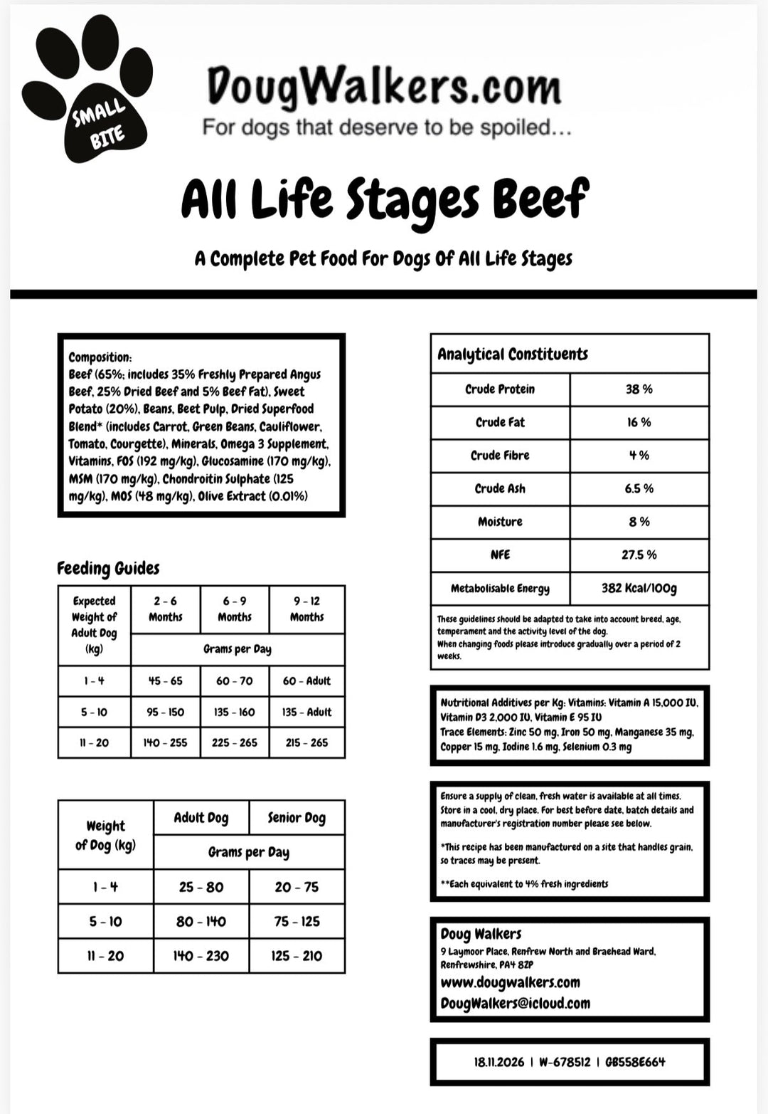 Deluxe Grain - Free Small Bite Beef Dog Food UK - 4kg - Doug Walkers