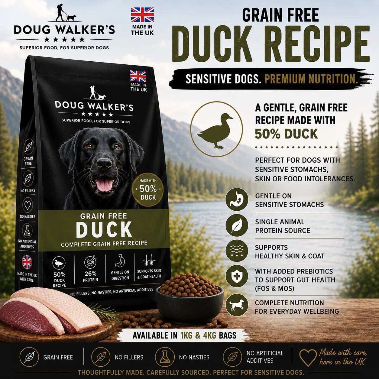 Grain Free Duck Dry Dog Food UK – High Meat Alternative Protein - Doug Walkers